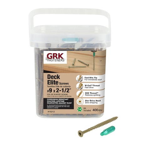 Grk Fasteners Deck Screw, #9 x 2-1/2 in, 400 PK 19212